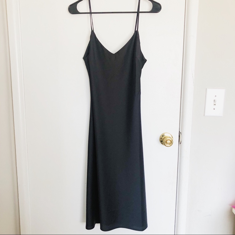 F21 Black Satin Midi Dress Size Medium